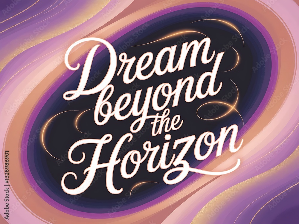 Obraz premium Dream beyond the horizon. Typography and Colorful Background Motivational Quote T-shirt Design Illustration