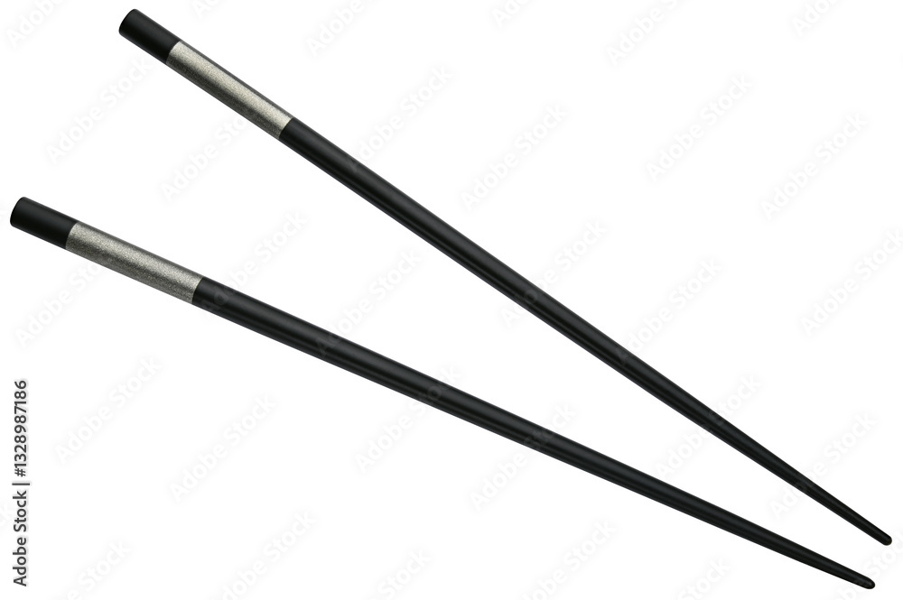 Obraz premium Black wooden chopsticks isolated on a transparent background. Completely in focus. Full depth of field. PNG.