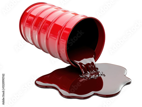 Isolated Red Oil Barrel Spilling