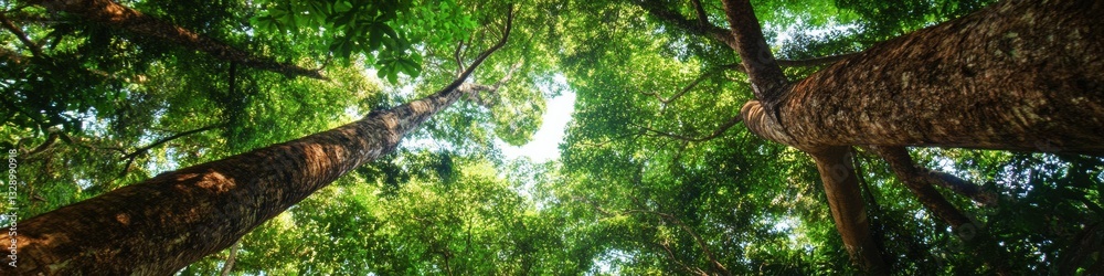 Fototapeta premium Regenerative Forestry Visualization Immersive Canopy Ecosystem Perspective - Climate Solutions, Sustainable Environmental Preservation and Carbon Sequestration Innovation