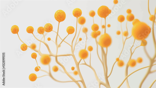 Close-up image of a stylized floral arrangement.  The image features numerous small, round, bright yellow flower heads clustered along thin, light-colored stems against a white background. The