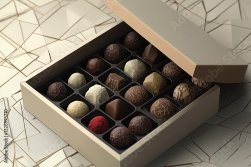 Obraz na płótnie A box of assorted chocolates with customizable branding, displayed open with visible truffles w salonie