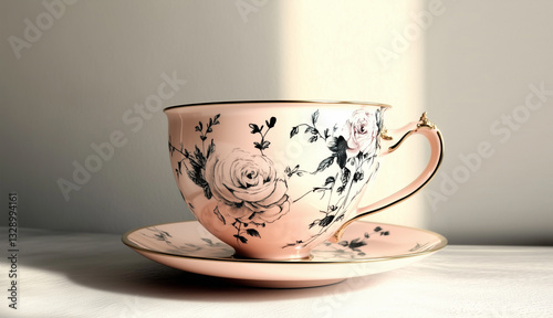 Obraz na płótnie Designer pink porcelain cup with roses w salonie