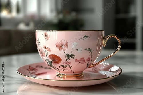 Pink floral porcelain cup and saucer design