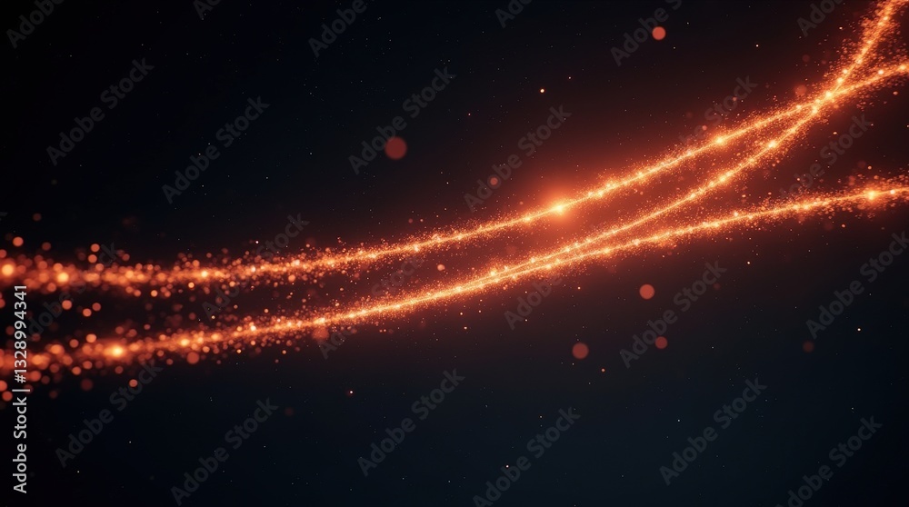 Vibrant orange light trails with sparkling particles create a dynamic visual Vibrant orange light trails with sparkling particles create a dynamic visual