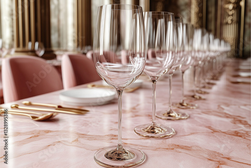 Obraz na płótnie Pink marble table set for dinner in restaurant w salonie