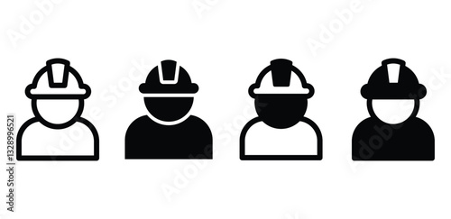 Construction Worker with Hard Hats Icons Black and White Color Vector Design