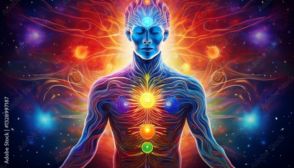 A surreal fusion of human anatomy and chakra pathways, revealing the divine energy flow with vibrant colors, intertwining the physical and spiritual realms in a cosmic, glowing vision.
A surreal fusion of human anatomy and chakra pathways, revealing the divine energy flow with vibrant colors, intertwining the physical and spiritual realms in a cosmic, glowing vision.