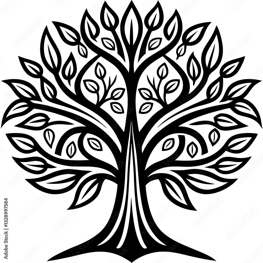 Obraz premium Line art tree vector illustration on white background