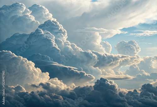 Fotografie A breathtaking panorama showcases fluffy cumulus clouds filling the vast sky with serene beauty