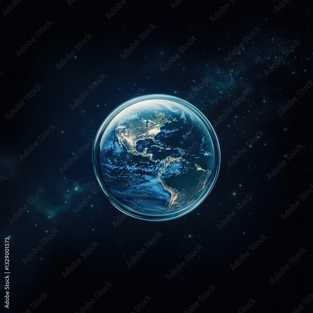 Fototapeta premium A planet encased in a bubble floating in outer space