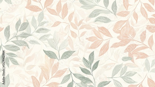 Wallpaper Mural A soft, pastel-patterned background featuring various leaves in delicate colors, creating a serene and natural aesthetic. Torontodigital.ca