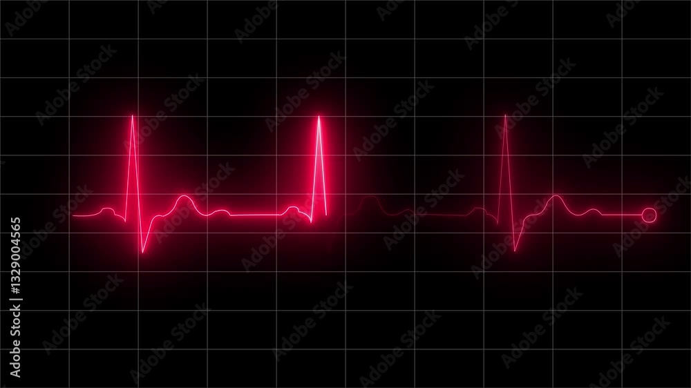 Glowing heartbeat test icon neon signal animation black background. Glowing heartbeat test icon neon signal animation black background.