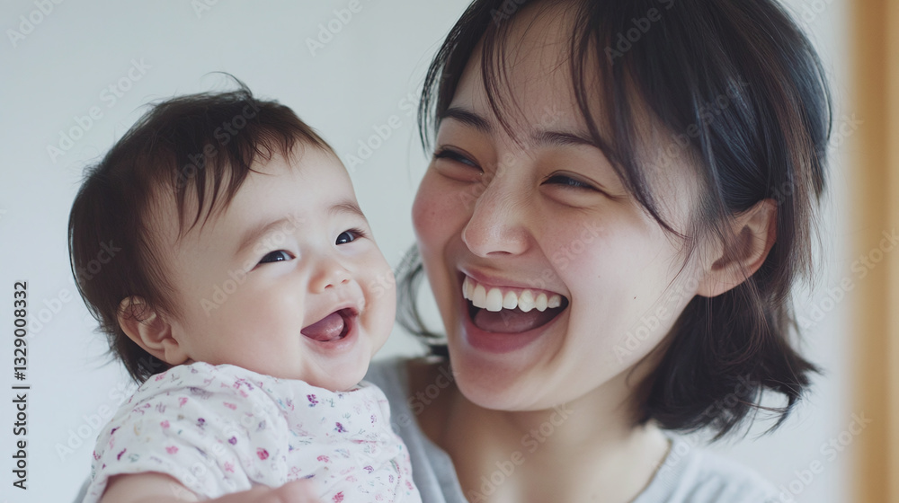 幸せそうに笑い合うお母さんと赤ちゃん(子供・出産・育児・成長・親子) 幸せそうに笑い合うお母さんと赤ちゃん(子供・出産・育児・成長・親子)