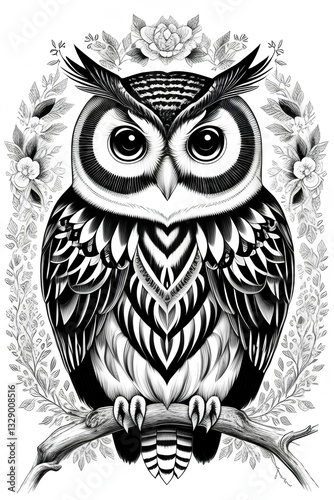 Black and white owl on a white background