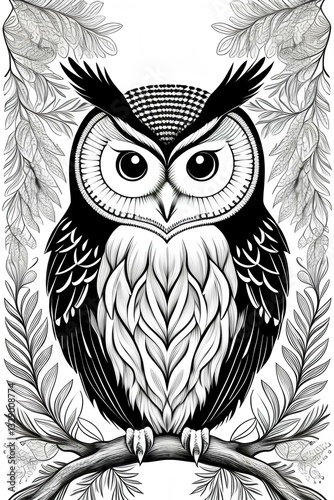 Black and white owl on a white background