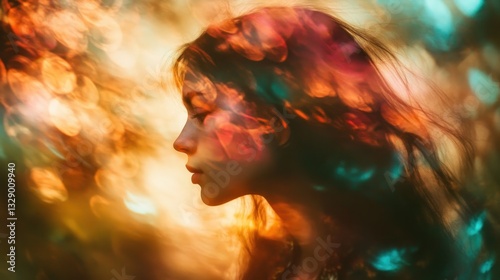 Wallpaper Mural Serene girl profile, vibrant bokeh background. Torontodigital.ca