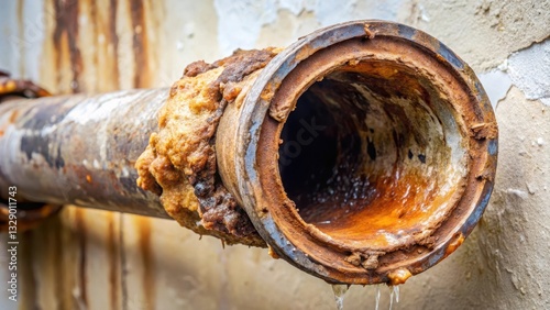 A clogged pipe with thick grease and grime accumulating on its walls, maintenance, grime,  maintenance