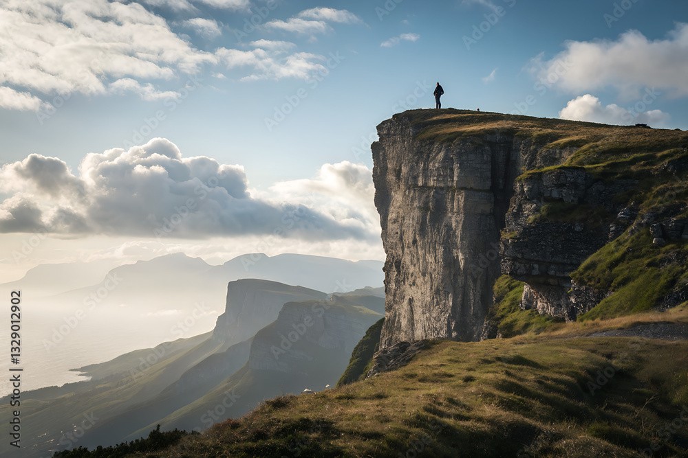 Fototapeta premium image captures serene and timeless essence of a solitary cliff, emphasizing its isolated and tranquil nature