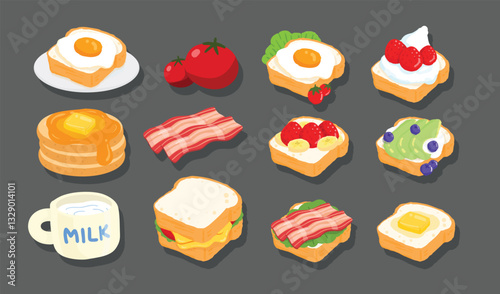 Vector Illustration of Delicious Breakfast Food Set