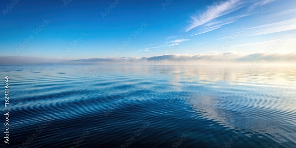 Obraz premium Gentle morning fog rolling over the calm ocean surface, creating a serene and peaceful atmosphere, with ripples on the water's surface , morning fog, calmness