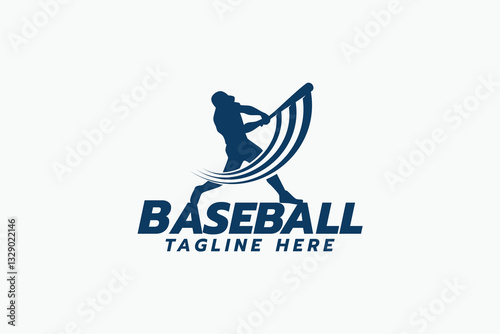 baseball logo with silhouette of baseball player swinging the bat. It is good for team logo, website, t-shirt, etc.