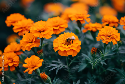 Bright orange marigolds blooming in a well-kept garden adding color and vibrancy to the space