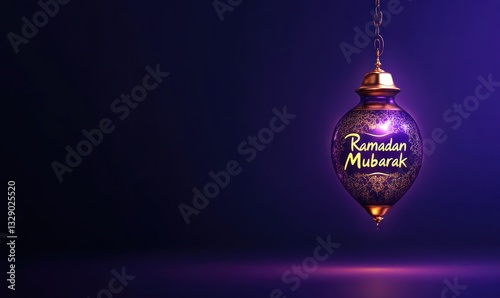 ramadan mubarak ornate hanging lantern purple background