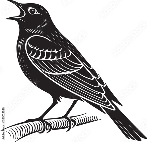 A singing bird silhouette vector style with white background .