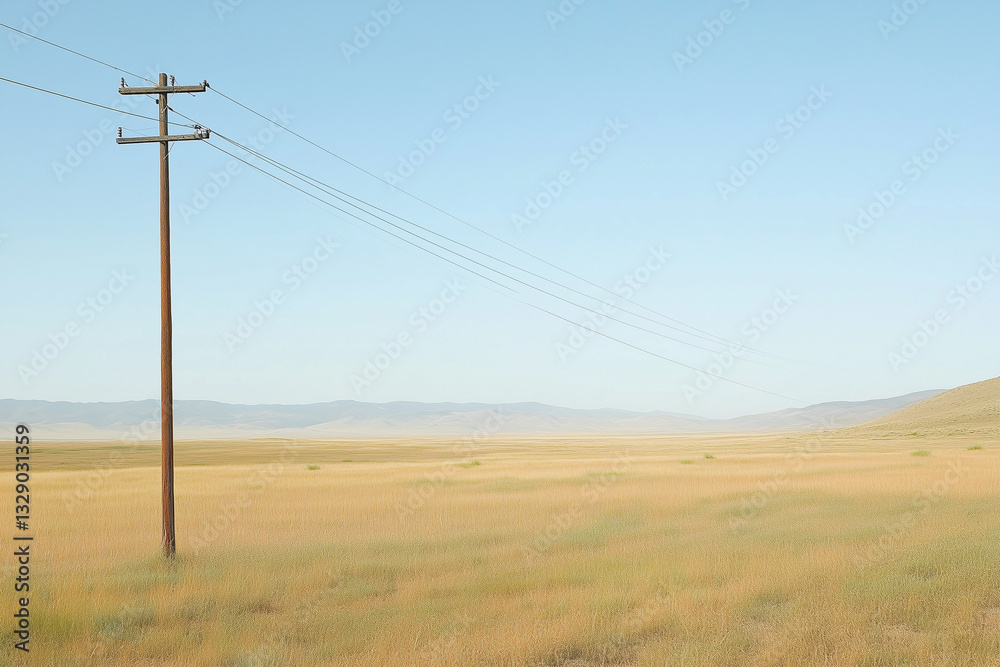 Striking isolated telephone pole adorned with multiple wires evokes urban infrastructure and modern connectivity visuals Striking isolated telephone pole adorned with multiple wires evokes urban infrastructure and modern connectivity visuals
