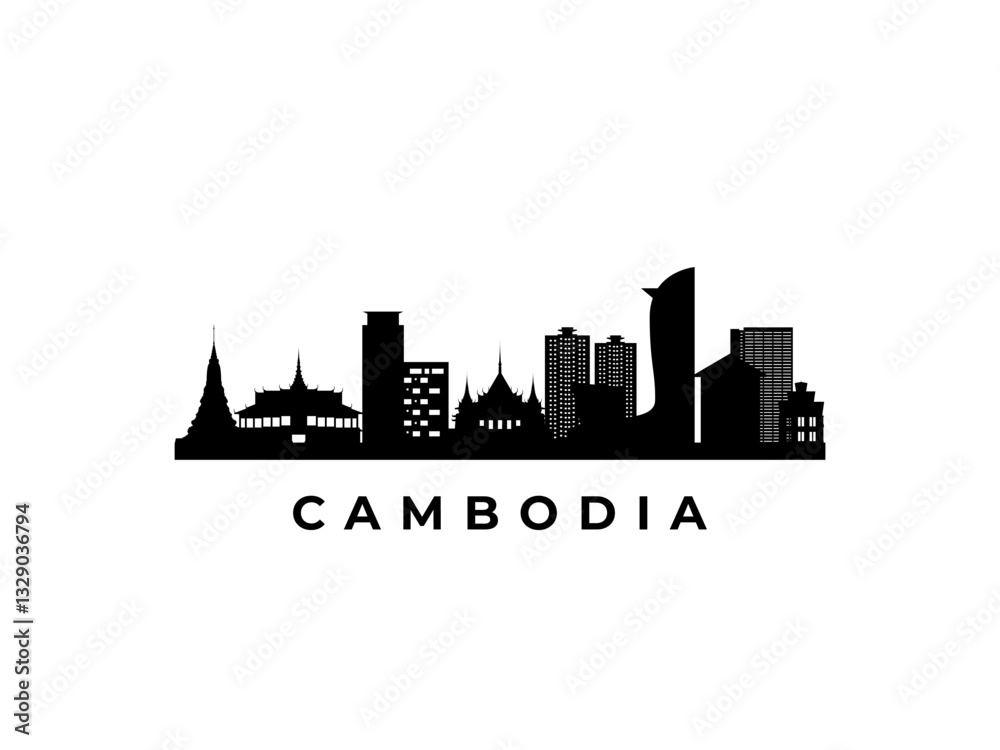 Naklejka premium Vector Cambodia skyline. Travel Cambodia famous landmarks. Business and tourism concept for presentation, banner, web site.