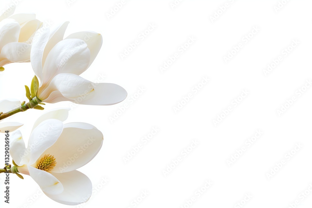 Obraz premium Blooming Magnolia Flowers on White Background Gentle Floral Spring Concept