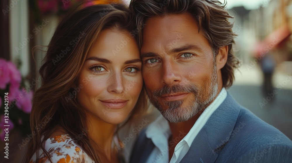 A close-up portrait captures a man and woman in a moment of intimacy. The shallow depth of field emphasizes the couple's faces, with the background subtly blurred. The image features warm, natural A close-up portrait captures a man and woman in a moment of intimacy. The shallow depth of field emphasizes the couple's faces, with the background subtly blurred. The image features warm, natural