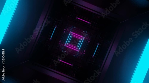 Cyan and Pink Neon Mirror Square Tunnel Background VJ Loop in 4K