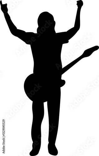 guitarist rejoices silhouette, vector on white background