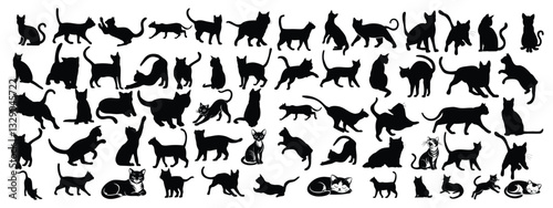 Cat collection vector silhouette set   design 