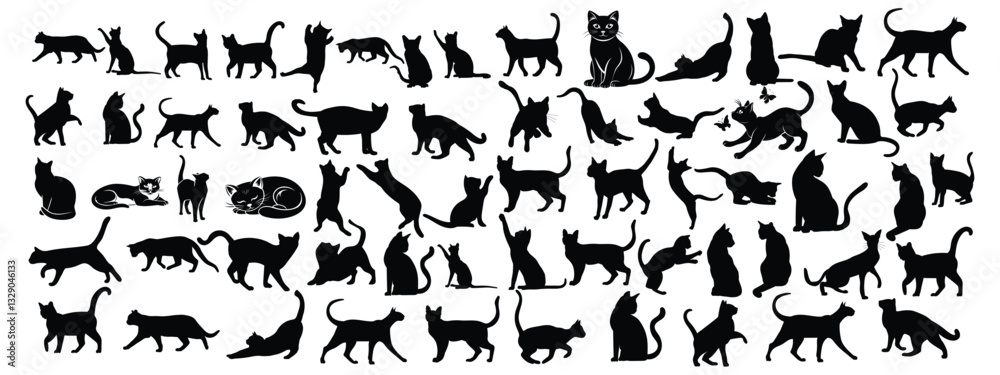 Naklejka premium Cute cat silhouette set vector design