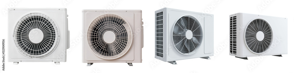 A collection of various air conditioning systems and related cooling equipment used in residential and commercial settings to control indoor temperature and climate A collection of various air conditioning systems and related cooling equipment used in residential and commercial settings to control indoor temperature and climate