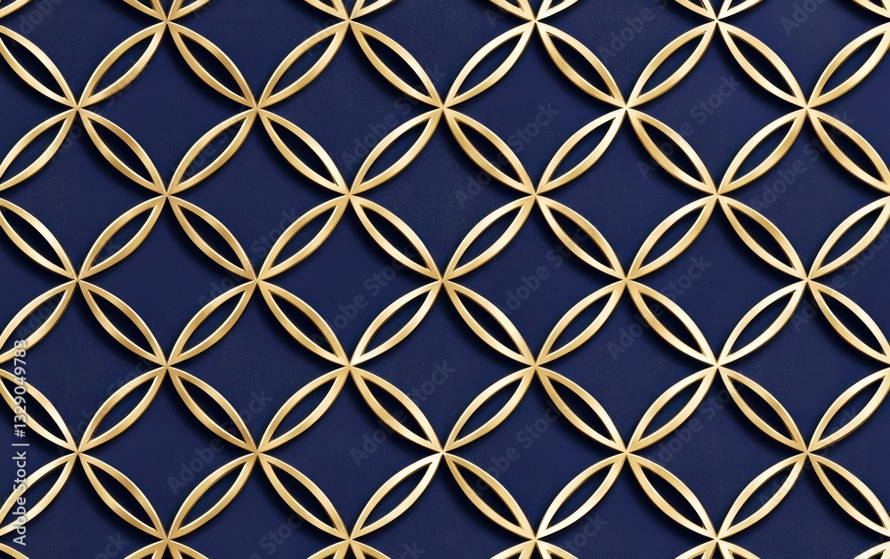 Fototapeta premium Seamless glowing neon Flower of Life grid in electric blue and gold, futuristic sacred pattern, sophisticated high-tech spiritual elegance