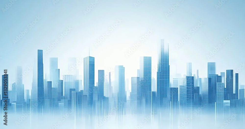 Urban blue gradient business city skyline with tall buildings, designed for decorative murals and as a design background for urban development concepts. Urban blue gradient business city skyline with tall buildings, designed for decorative murals and as a design background for urban development concepts.