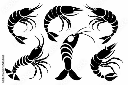 shrimp set line art silhouette vector illustration photo