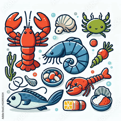 seafood, fish, restaurant, food, menu, dinner, sea, sketch, ocean, fresh, illustration, vector, vintage, market, shellfish, octopus, ink, meal, gourmet, shrimp, lobster, drawing, design, background, c