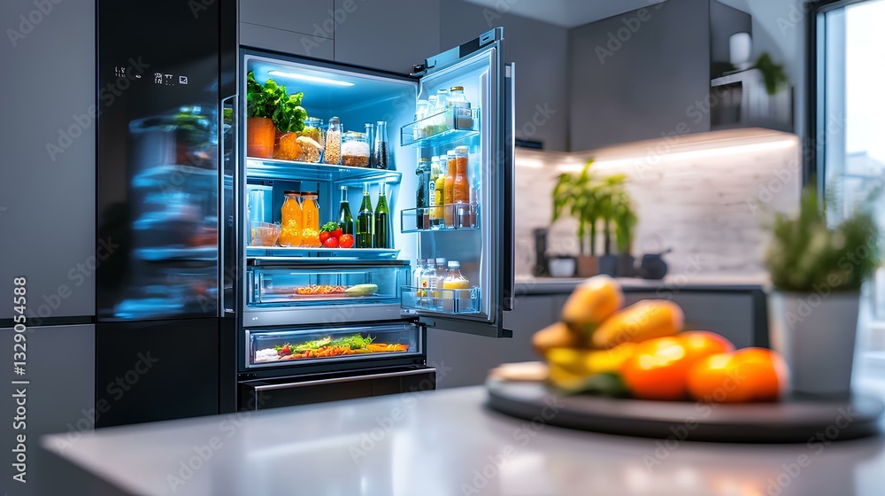 smart refrigerator that shows its contents on a touch screen, with food expiration reminders