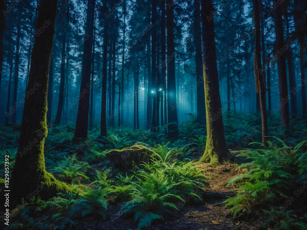 Fototapeta premium Fairytale-inspired beautiful night forest scene.