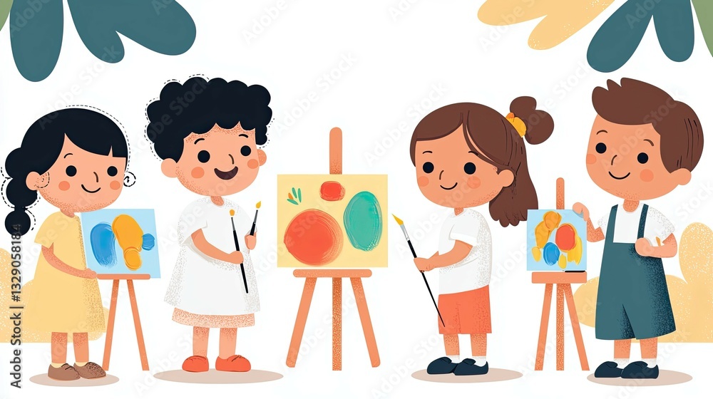Children painting outdoors ,A joyful scene of children painting outdoors with bright colors, showcasing creativity and fun as children painting outdoors on a sunny day with smiles and laughter Children painting outdoors ,A joyful scene of children painting outdoors with bright colors, showcasing creativity and fun as children painting outdoors on a sunny day with smiles and laughter