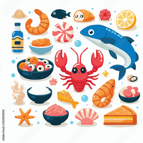 seafood, fish, restaurant, food, menu, dinner, sea, sketch, ocean, fresh, illustration, vector, vintage, market, shellfish, octopus, ink, meal, gourmet, shrimp, lobster, drawing, design, background, c