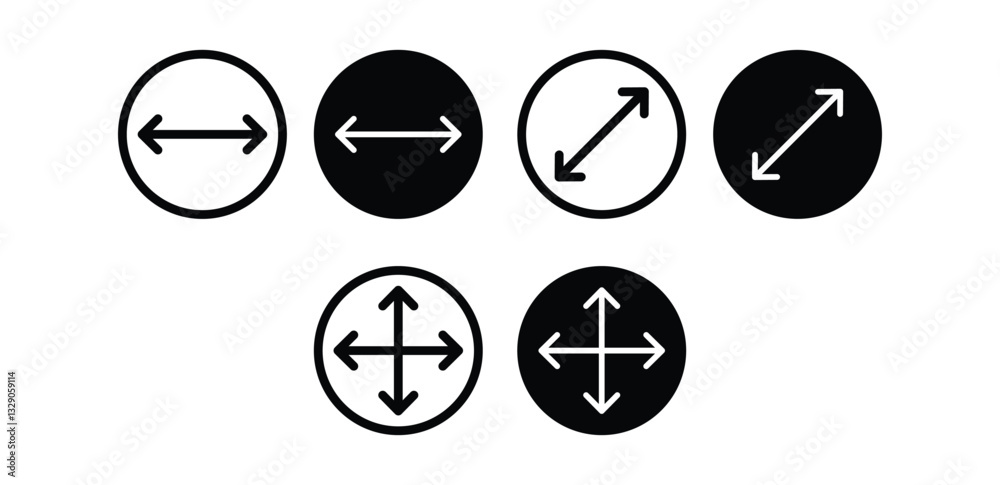Diameter Circular Arrows for Resize and Control Icon Black and White Color Vector Illustration Diameter Circular Arrows for Resize and Control Icon Black and White Color Vector Illustration