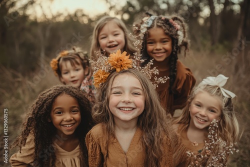 A group of diverse happy children enjoying outdoor activities and bonding through shared experiences