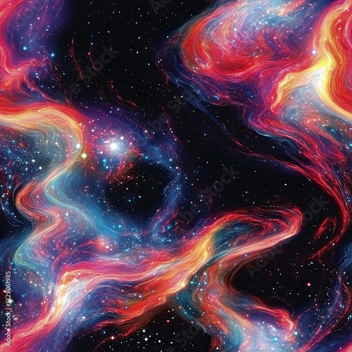 Vibrant Space Nebula Seamless Pattern Bold Neon Swirls for Cosmic Designs