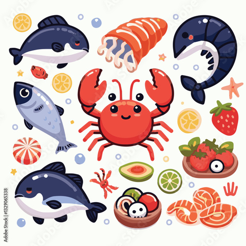 seafood, fish, restaurant, food, menu, dinner, sea, sketch, ocean, fresh, illustration, vector, vintage, market, shellfish, octopus, ink, meal, gourmet, shrimp, lobster, drawing, design, background, c